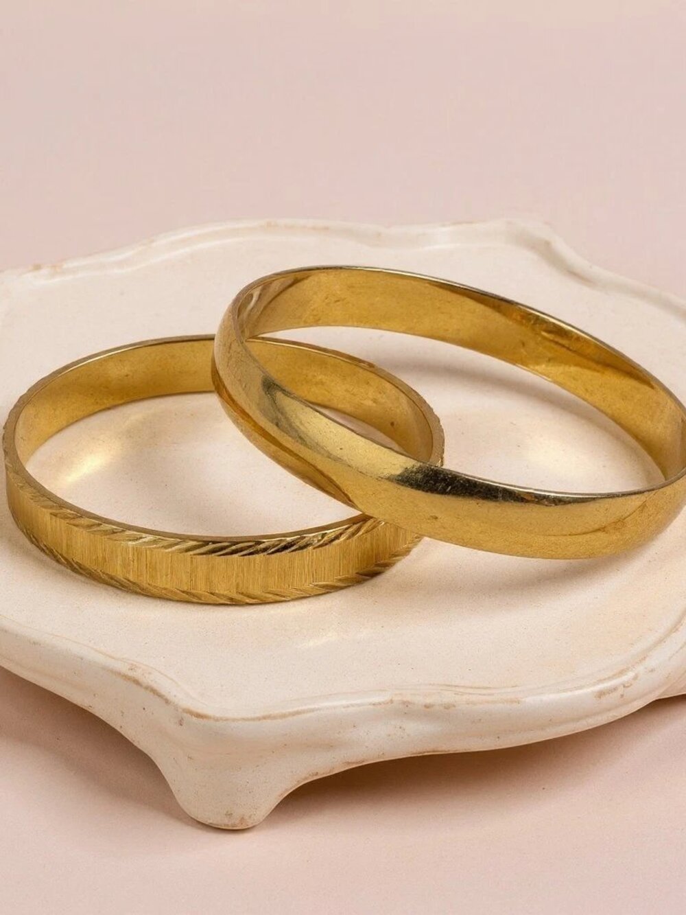 Vintage MONET Gold Tone Bangle Bracelets Set of 2 Etched Smooth Stackable